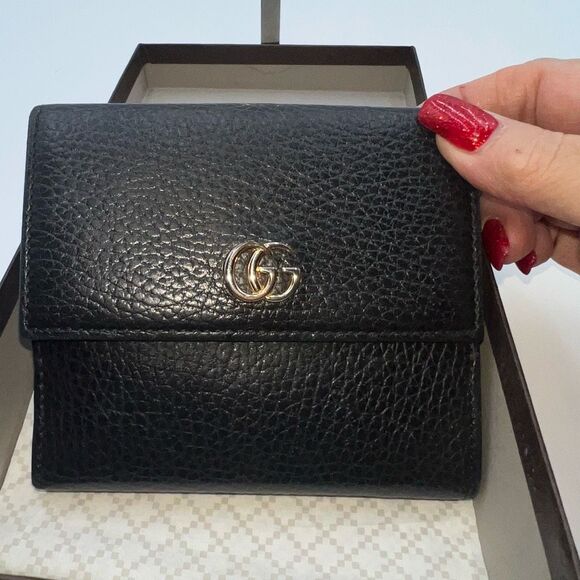 Gucci Handbags - Gucci Wallet Black Bi-fold Leather GG Marmont Gold Logo with Box and tissue pape